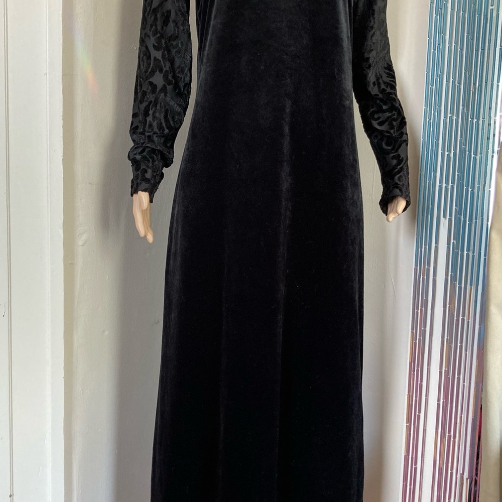 Vintage 90s Diane Von Furstenberg Black Velvet Maxi Dress Size Medium